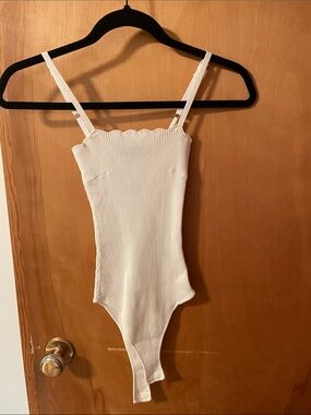 Lulu's Cream Ribbed Scalloped-Edge Bodysuit